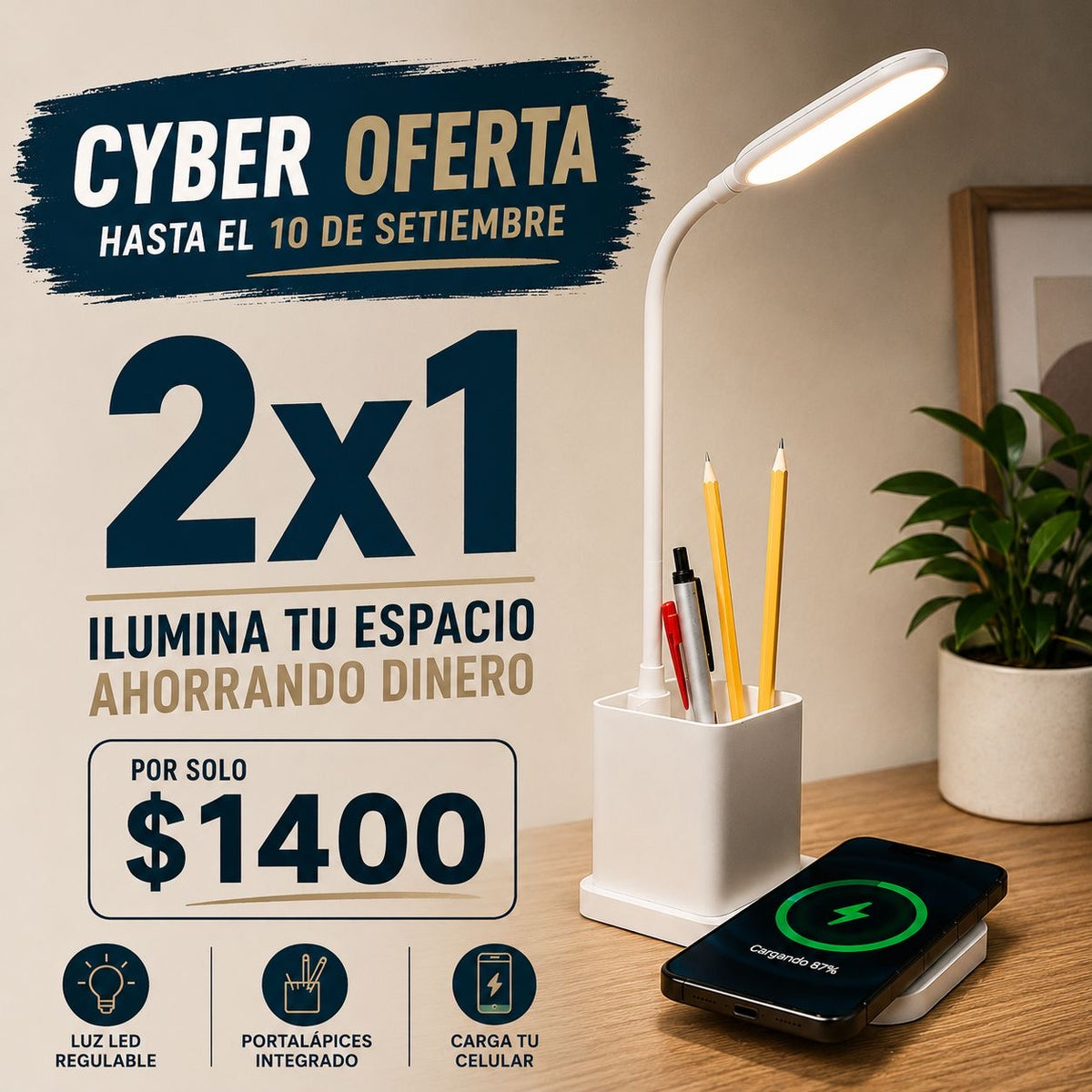 Lampara led con cargador 2x1