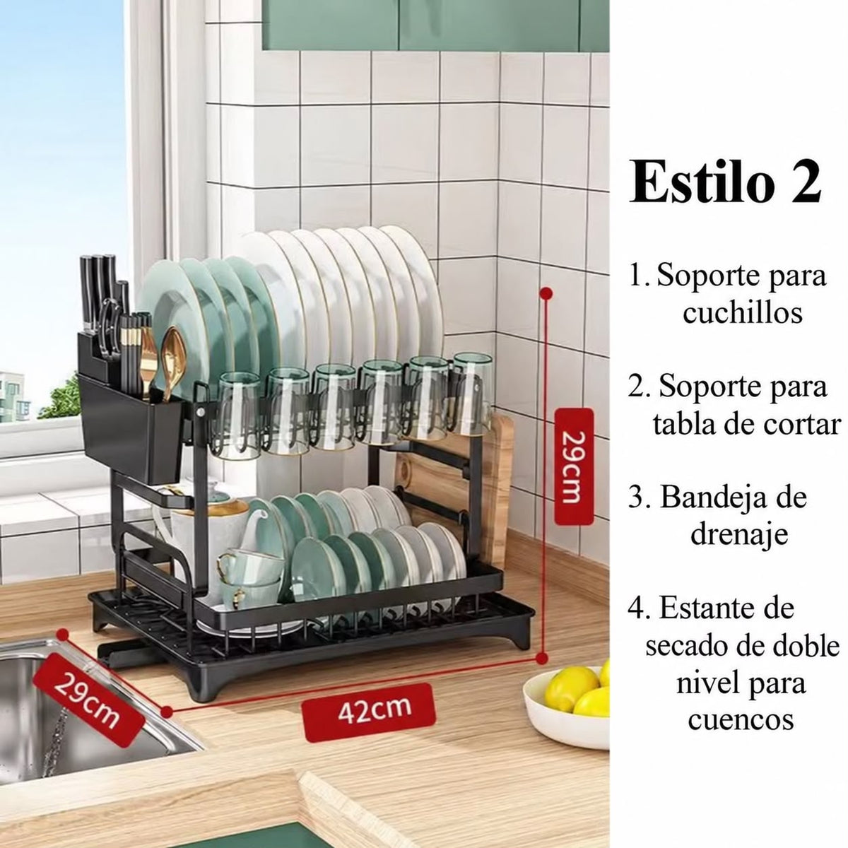 Escurridor de Platos de 2 Niveles Negro