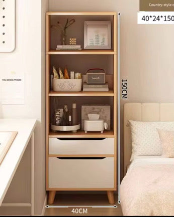 Organizador Vertical con Cajones y Estantes – Madera y Blanco