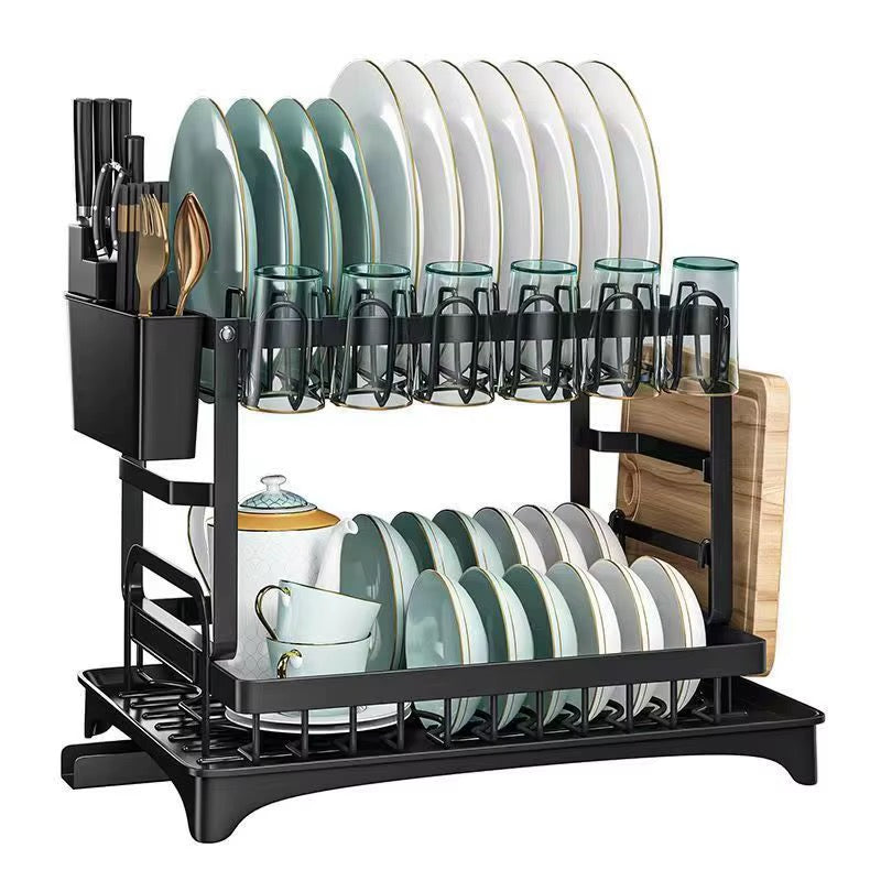 Escurridor de Platos de 2 Niveles Negro