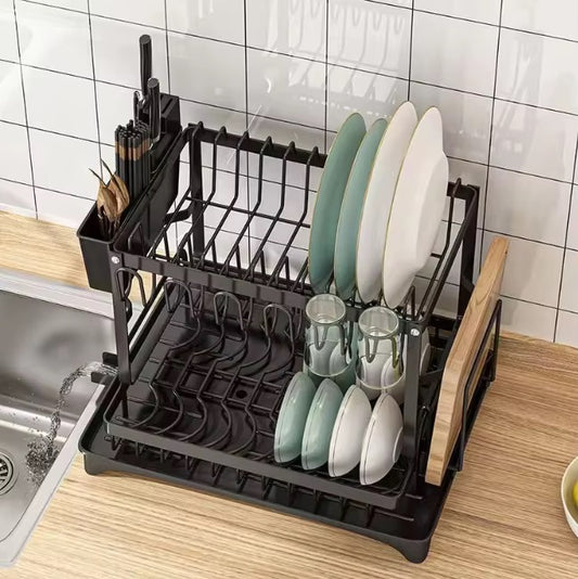 Escurridor de Platos de 2 Niveles Negro